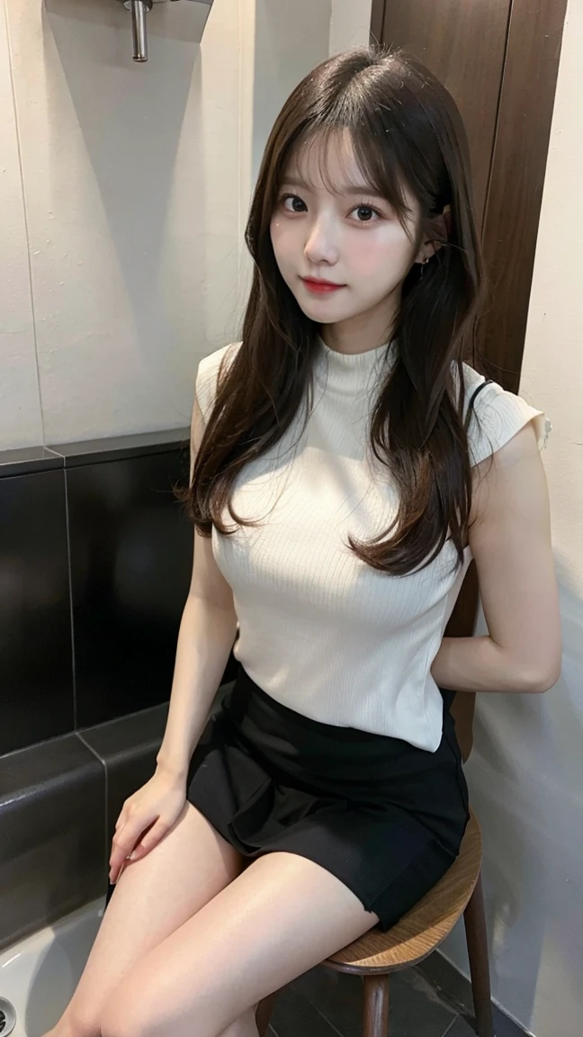 A girl around 32 years old，simplicity，Extremely beautiful and delicate，(light make-up)，black color hair，A sweet smile，Delicate and beautiful fair skin，Realistic and realistic，exquisite and complete facial features，Detailed depiction of the face，tall nose bridge，Red lips，Beautiful, gentle and beautiful girl，Smooth hair，Extremely delicate hair，Feminine temperament，Fill your face light，hyper realisitc，photorealestic，8K quality，extremy detailed，Realistic details，Works of masters，Realistic to the extreme，big breasts body，Beautiful，Pure desire，Stunning beauty，Peerless beauty，Highest image quality，8K分辨率，goddes，ssmile，Fine facial features，Hair over the shoulder，A brown-haired，Large long thick legs，(((High-waisted French top)))，(((short  skirt)))，rays of sunshine，facing at camera，The body is well-proportioned and firm，Gentle eyes，exposing thighs，stand posture，Stand inside the mall，Full body photo