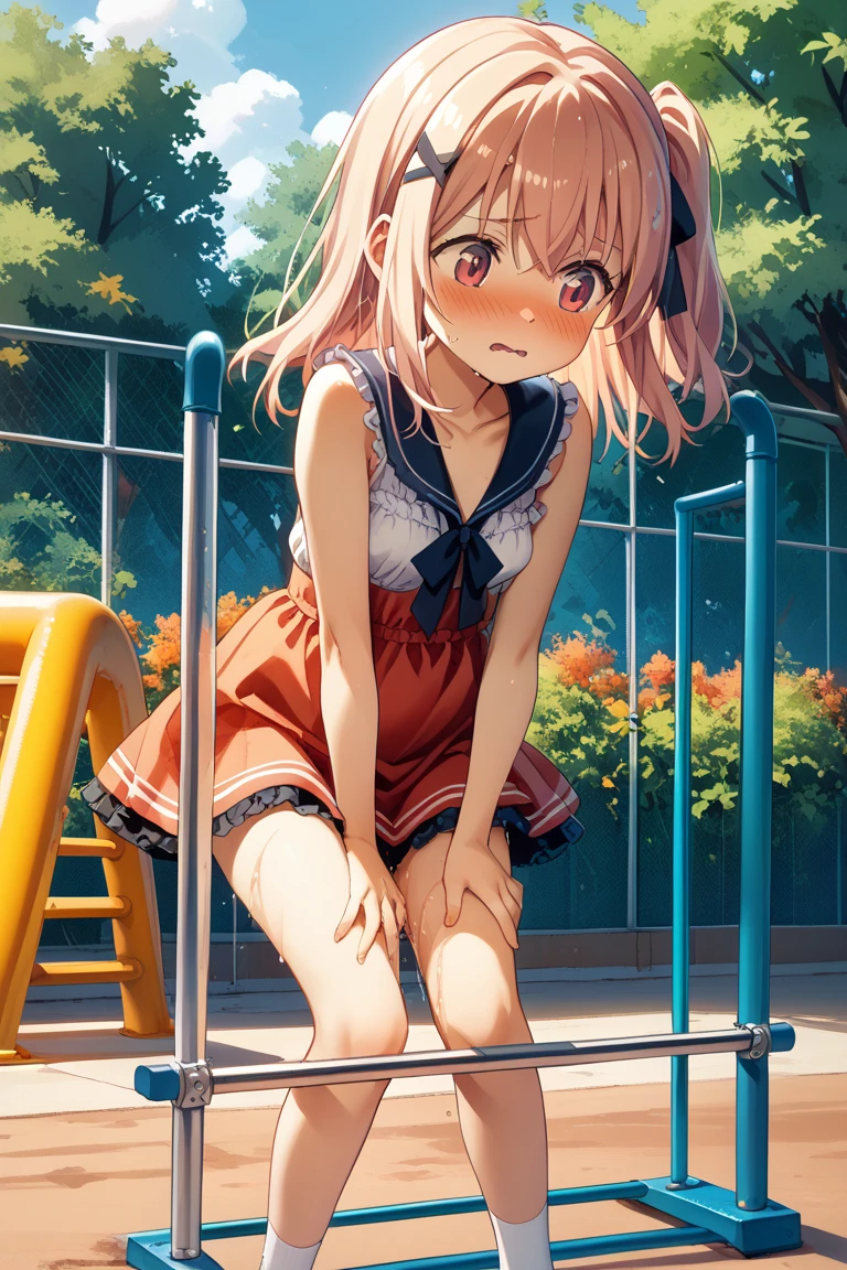 ((nswf Japanese)),(((trembling:1.3))),,Absurd, High resolution, break Show Viewer, whole body, (From below:1.5) break (Bright colors:1.3) break (One Girl:1.3), (change:1.2),Redhead, blue eyes, Tennis uniform, Hair Clip, Earrings, jewelry, nm1, Hair Ribbon, short hair, Tennis Cosplay, (Pleated super short skirt:1.4), (Thighs:1.3), large chests, (Wicked Smile:1.3), Open your mouth, (Arms crossed:1.3), (chest:1.3), Round eyes, (blowing in the Wind:0.5), Sweat around the girl, Dripping sweat, (((Very cute panties))), (Sit on a bench:1.3), (barefoot:1.3), (Foot seal:1.2),Spread your legs,Looking down,Show Viewer, Perfect Legs,Focus on the soles of the feet, Detailed depiction of the crotch,From below ceiling, I breathe, throw, (Glowing Skin:1.4), Squall (Wind:1.2), speed, 爽やかなWind, Motion Blur Effect, Wind break background is (Tennis court:1.3), (Stand in the center of the screen:1.3), (10,000 spectators:1.3), There are several people behind you, Blue sky with clouds, Outdoor, (Amazing panoramic views:1.2), Wind break sunlight, Nice views, Rainbow in the sky, Particles of light, Dynamic Angle, Dutch Angle, perspective break (Daytime, Sunbeam:1.2), Written boundary depth, Bokeh, Light leakage, (chromatic aberration:1.2), noon break