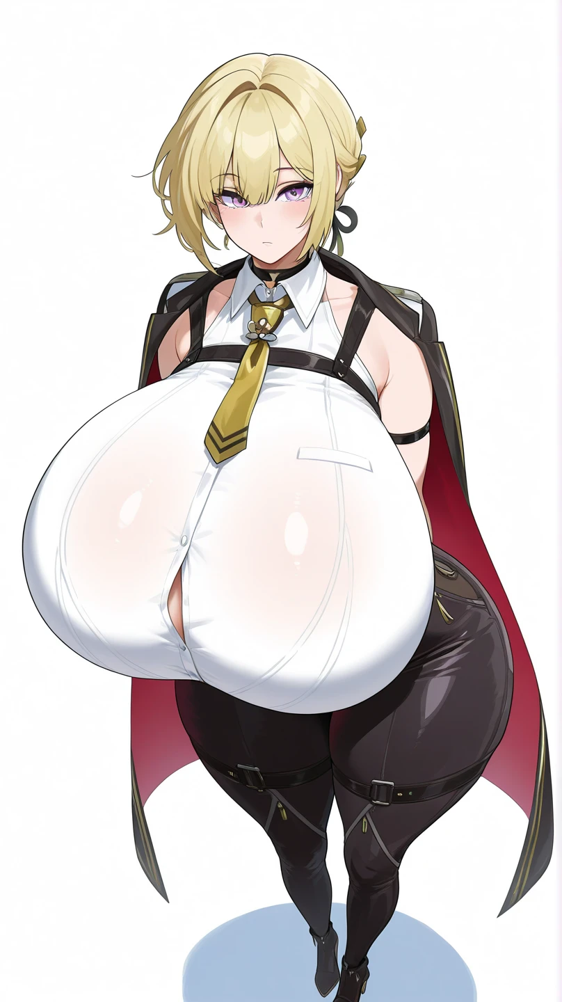(One girl),(short hair),(sidelock),(Blonde),(hair intakes)+,(Princess Connect)+,(huge breasts),(plump)+,(beautiful girl)+,[Big thighs],pink eye,(Futanari),(boyish),(Satanic Priest),pink leotard,(thigh-high socks thighhighs),(long gloves),say,(Erotic squatting),see-through ,(White Background:1.5),