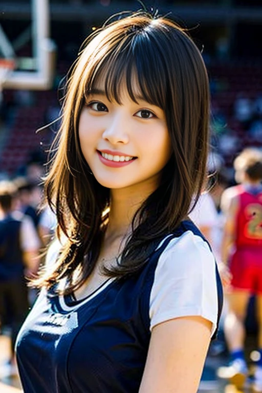 masterpiece、超High resolution、Great job!、She has a very cute face and a young figure like an idol.々A 20-year-old Japanese girl with unique features、Gentle and cute、A kind smile、She&#39;s a naked cheerleader、Naked while cheering at a basketball game　Medium size bust、She&#39;s naked、whole body、RAW Photos、Genuine、High resolution、Life、No copyright notice