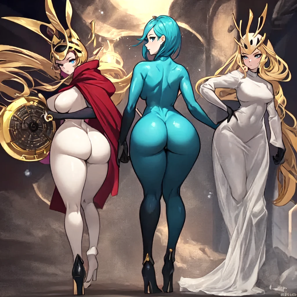 long multicoloured hair,huge boobs,queen,shorts,mommy,high heels,sideview,royal palace,royal,standing, 2 women,fit,flexing,many women,3 girls,naked,queen,worshipped,crown,maids with big boobs,ass to viewer,standing in a line,close up,holding ass,hand on ass,fit,tall,palace,maids,royal,furry,rich,golden, powerful, weapons,dragons,sword,rich,powerful,golden leggings