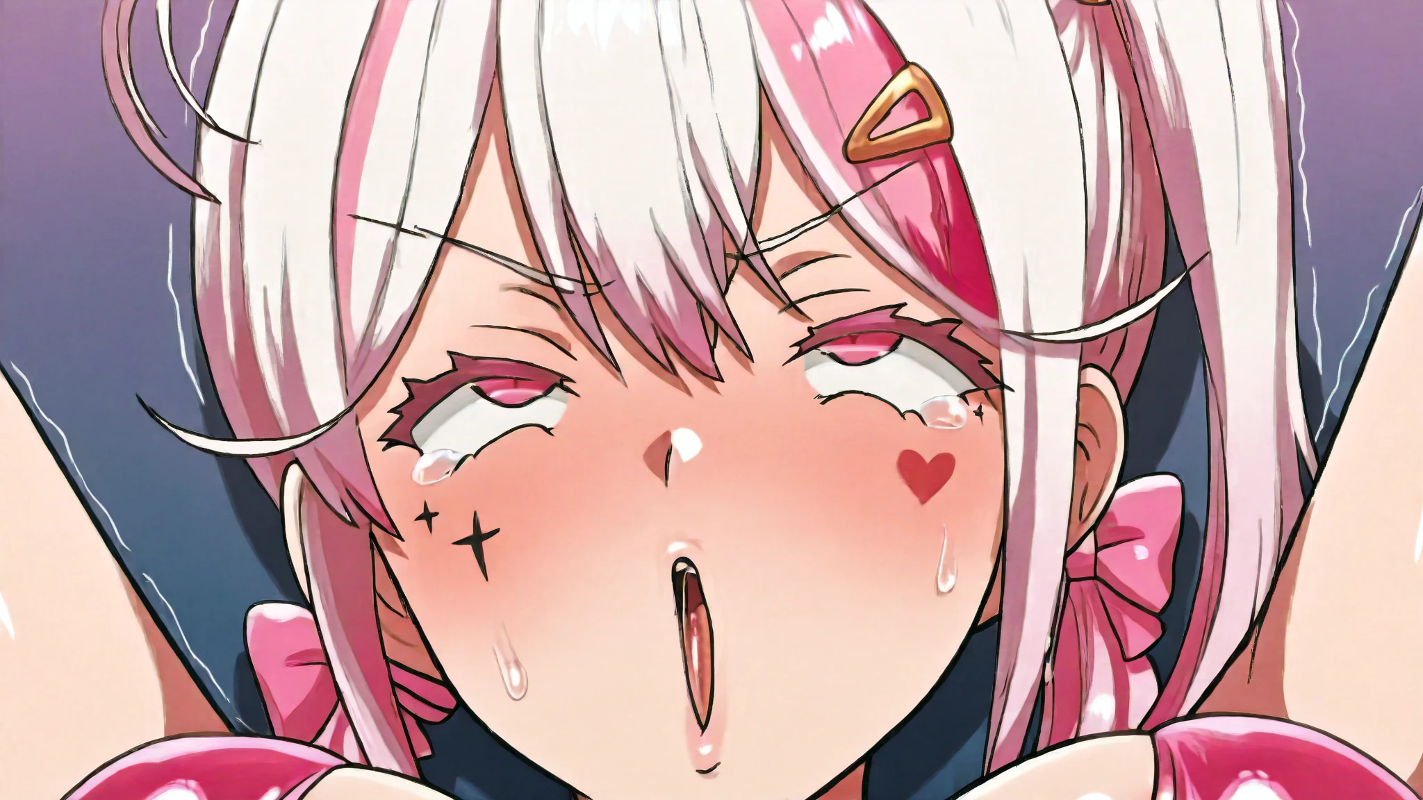 One girl, Cosmetan, methane, Twin Drill, Pink Hair, blue eyes, dress, Outdoor, Fallen leaves, (((face focus, portrait))), (((cum on mouth))), (((1fat man, from the front, penis, blowjob))),
