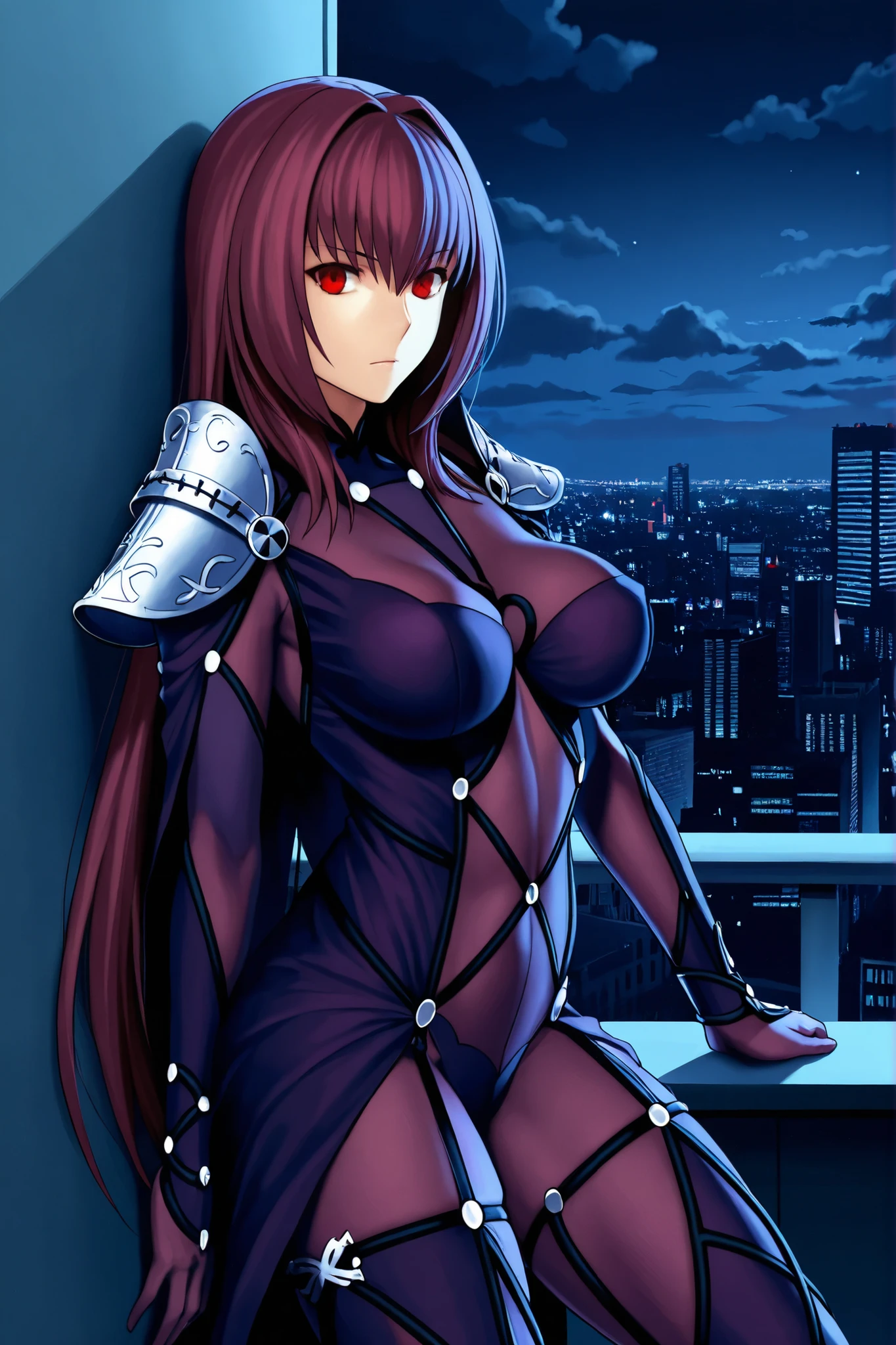 young woman, red hair, lolita hair, sardas no rosto, pale skin, smiling, in one storm city, wearing soldier outfit, moon in the background, 4k, Demon queen, demon wings, crown, red outfits and black. sexy pose, (NSFW), anime, anime screencap, gigantic breasts, huge breasts, woman wearing full bodystocking, necromancer, raven, MILF, (very large breast), milf, (mature female), gloves, earrings, navel focus, capes, Elegant body, curvaceous but thin, the woman have beautiful detailed eyes, detailed textures, otherworldly ruins, fantasy, RPG, Dark atmosphere, extreme shading, masterpiece, best quality, milf, mature female, milfication, The armor covers her breasts and abdomen, ultra mega hyper ultra mega hyper ultra mega super big and beastly huge breasts. 