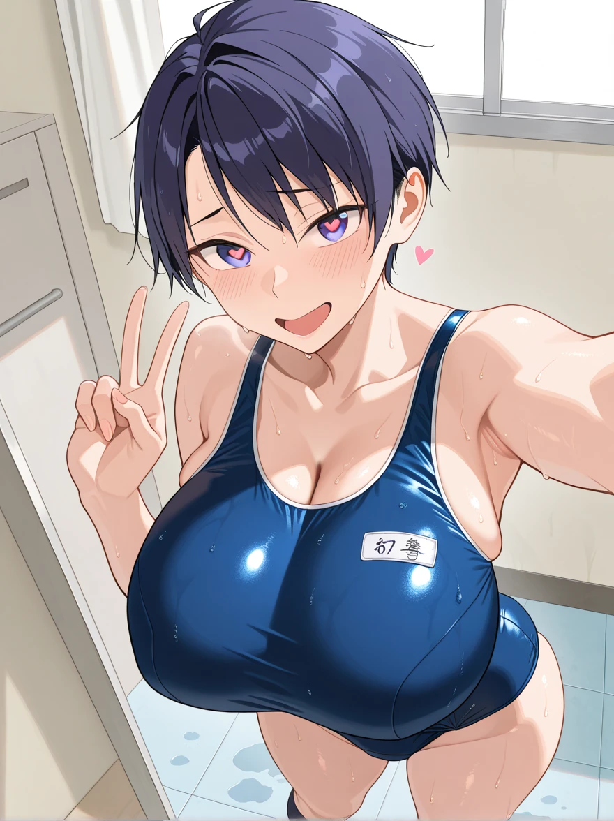 nsfw,michirutojo, masterpiece, View Viewer,
Blue Hair, Big Breasts,
Racing Suits,
Wink, smile, Open your mouth, blush,???? from behind、????? nipples:1.2、Small Nose、Mouth closed、(Crouch:1.5)、Overflowing ??? Fluids