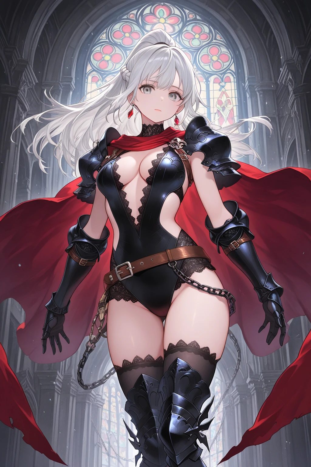 ((Put your hands on your face)), (surprised)), (Red face), 1 girl full body, Elf, Silver hair, Red eyes, Bob cut, Braided hair, Leather armor, Light armor, Cloak, Leotard, TS, Seated, Concept art, Beautiful anime scene, Beautiful anime scene, Beautiful anime scenery, Best quality, Masterpiece