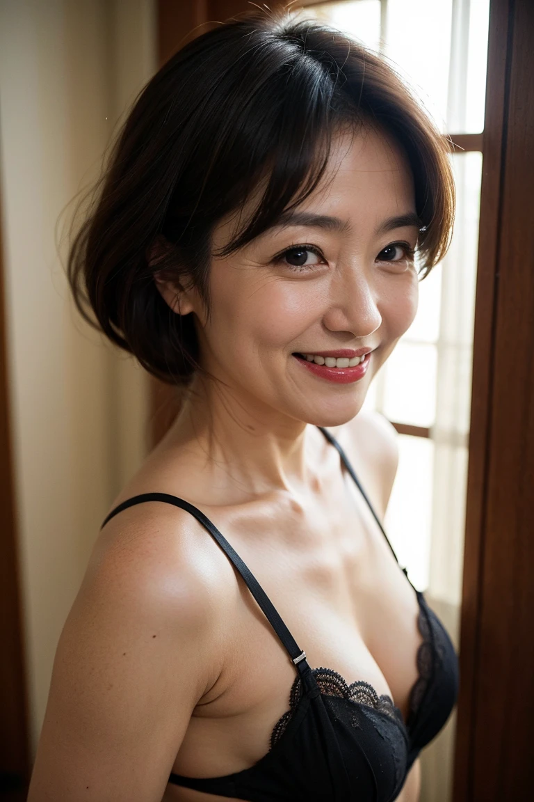 ((Best Quality, 8k, Masterpiece, Portrait)), Photorealistic, Sharp Focus, 1 Beautiful Japan Milf, (looking at viewer, from front, same level), ((Wearing Swimwear)), Cloth with Cleavage View, 30 Years Old, Wavy Hair, Wrinkles at the Corners of the Eyes, (loose waist:0.5), ((Open your legs wide:1.5,)), (open mouth:0.7), darkness room,