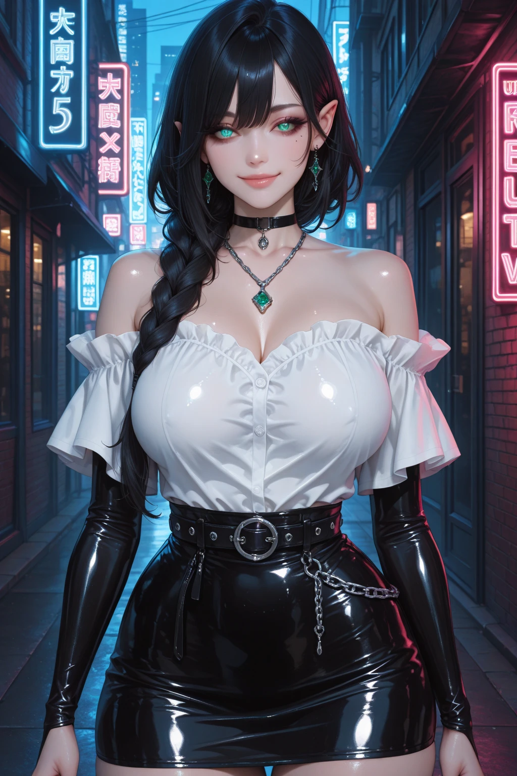 (ultra realistic,32k,RAW photo:1.1),(high detailed skin:1.1), 8k uhd, dslr, high quality, film grain, (makeup, mascara:1.1), lips,(thick\lips\),
(shiny glossy translucent clothing:1.1), <lora:shizuru-nvwls-v1:0.7>defshizuru, long hair, hair ribbon, black bow, halterneck, white dress, bare shoulders, cleavage, detached sleeves, gauntlets, white thighhighs, <lora:add_detail:0.88>, huge breast, (upper body:1.2),
Standing with one hand over the heart,
(busty:1.1) , (chubby:0.1),(beautifully lit:1.2),<lora:LowRA:0.4>, dark theme, techno-hacker pub, digital underground hangout, encrypted communications, hacking tutorials