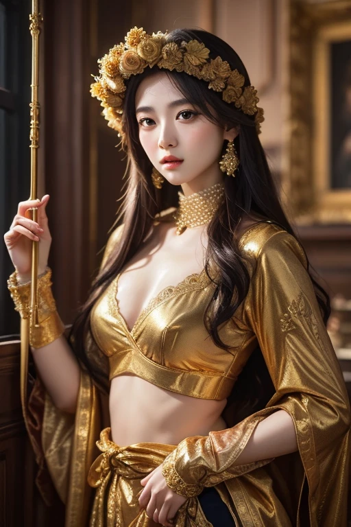 masterpiece, highest quality, super detailed, figure,A woman who looks like she is telling fortunes, from the stomach up,brown eyes, brown hair,beautiful,double,A little sexy