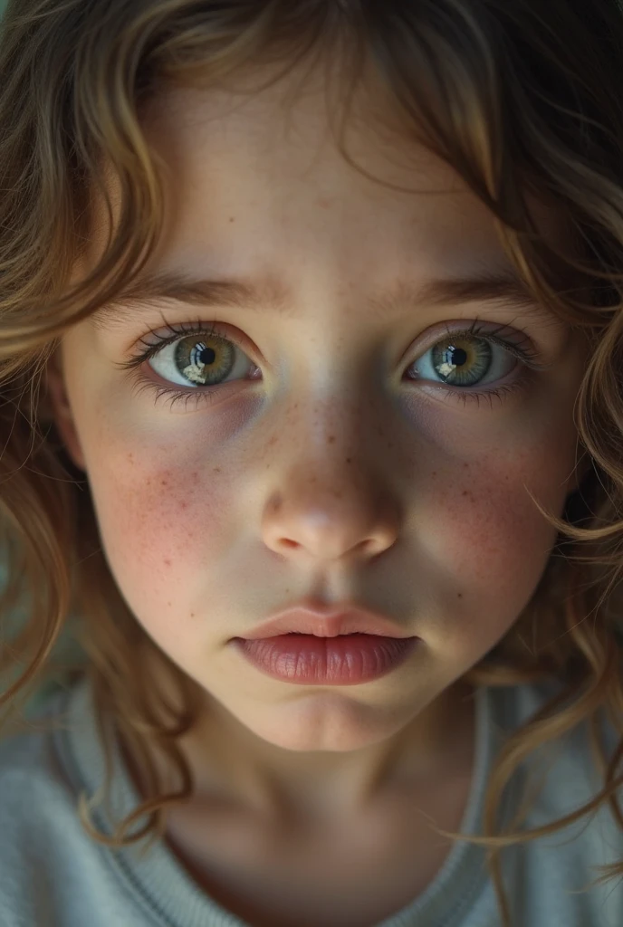 Believe me a picture of a 3 year old girl&#39;s hair: long, blonde and wavy.
Eyes: blue, Large and expressive.
fur: Clara with freckles on her nose and cheeks.
height: Tall for her age.
Complexion: slim