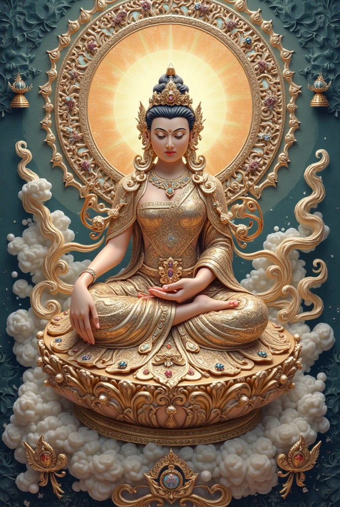 Internet Guanyin Bodhisattva,close-up all over the body,stately。cyber punk perssonage