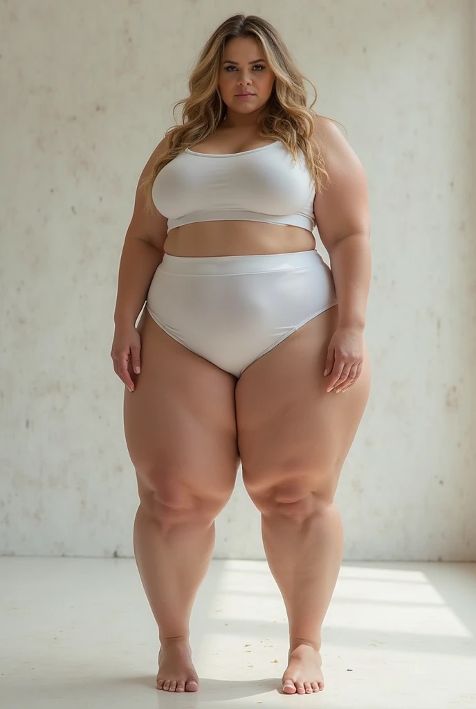 Very fat ??? girl , obese , age 15 years , very fat body , in underground prison ,face excited , full body, panties , bra
