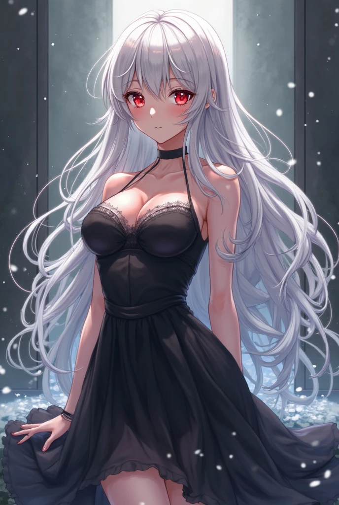 A woman with a lonely beauty, a sad, dark landscape, a lover with a glittering beauty, but with inner sorrow like rain drops and snow without clothes on.