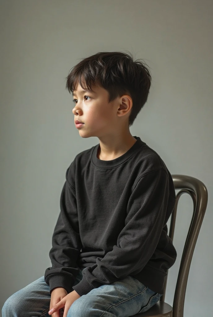 Chubby boys，二重まぶた，Mushroom head，Dressed in black，Thick eyebrows，Leaning against the window，Sit on a bench in the classroom，Confused eyes，Look at the blackboard。