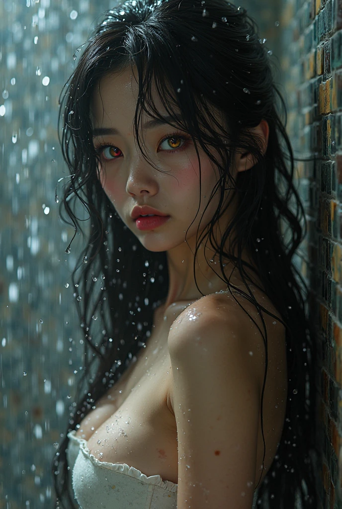 （cinematic tones）（The film uses cool colors of blue and gray）（wet：1.9）,（Get wet all over your body：1.9）,Superior image quality, masterpiece, Ultra-high resolution, （Fidelity：1.4）, photore, deluge, incredibly beautiful woman, （Deepest condolences）, naked, dim lights, dark, Desperate, Pity, Pathetic, cinematic, Tears, tear, bare shoulders, real rain, wet hair, photorealistic full body portrait. Surprising crying, White and fair skin, There are scratches everywhere, Dirty face, Bare feet without underwear, White skin, chest, Thighs, Smooth skin, Amazingly realistic images, 8K high quality medium dark lighting, High detail, Detailed Eye, Detailed Face, Remove All Clothing