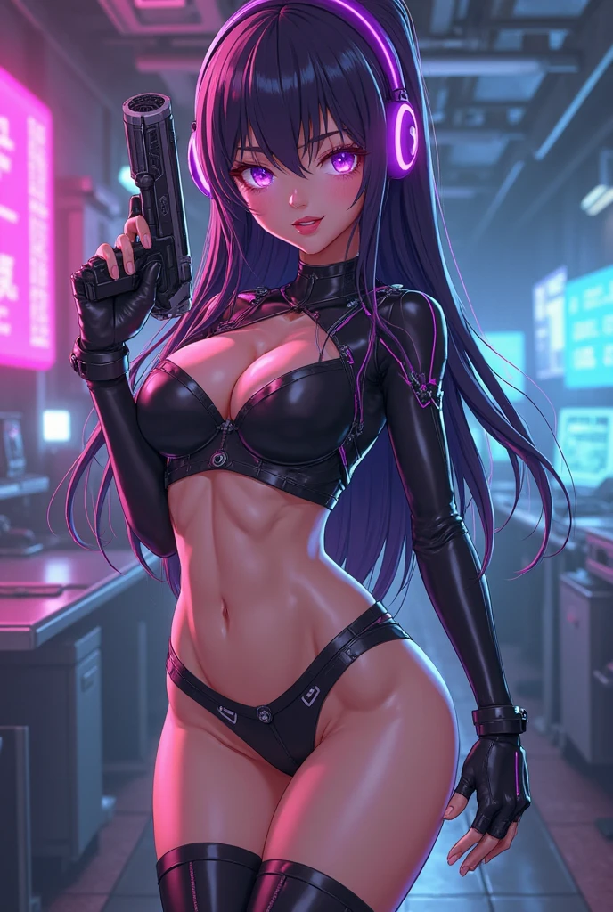 Nsfw,SF poster,Takashi murakami,pop culture art,manga,a female Nsfw cyborg,erotic posing,doujin,hentai,kawaii,stylish,pussy,busty, pubic hair,glamour,pop color tone,psychedelic costume,dynamic angle,cinematic scene,mugnum,armored,A Cyberpunk dystopian girl,fantasic dystopia,dystopian scape,bladerunner,ghost in the shell,photorealistic,psychedelic colourful tone,posing,armed,guns,weapons,masterpiece,ultimate detailed,8k,detailed background