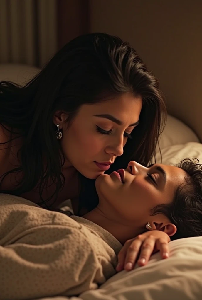 Highest quality,4K,Light shines in,Two beautiful women、Lesbian,Two people sleeping in bed,One woman more１Licking a woman&#39;s crotch,Caressing the other person&#39;s body,Lesbianセックス,Browsing Caution,