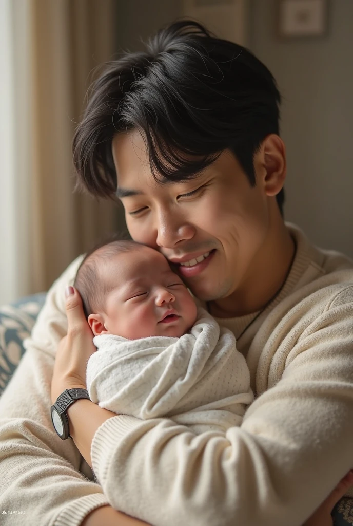 Korean man with a newborn son 
