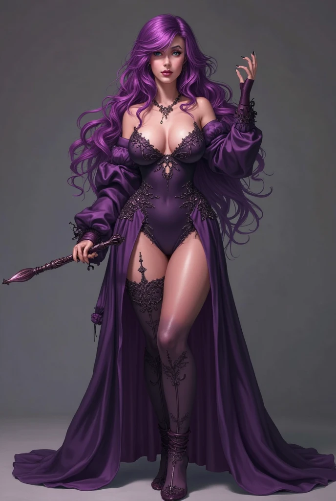gothic warrioress queen in dark blue kimono robe and midi skirt, satin, fur, (stockings), decollete, natural breasts, slim body, zettai ryouiki, medium length hair, beautiful detailed purple eyes, portrait, most realistic, highest quality, best pixels, 8k ultra