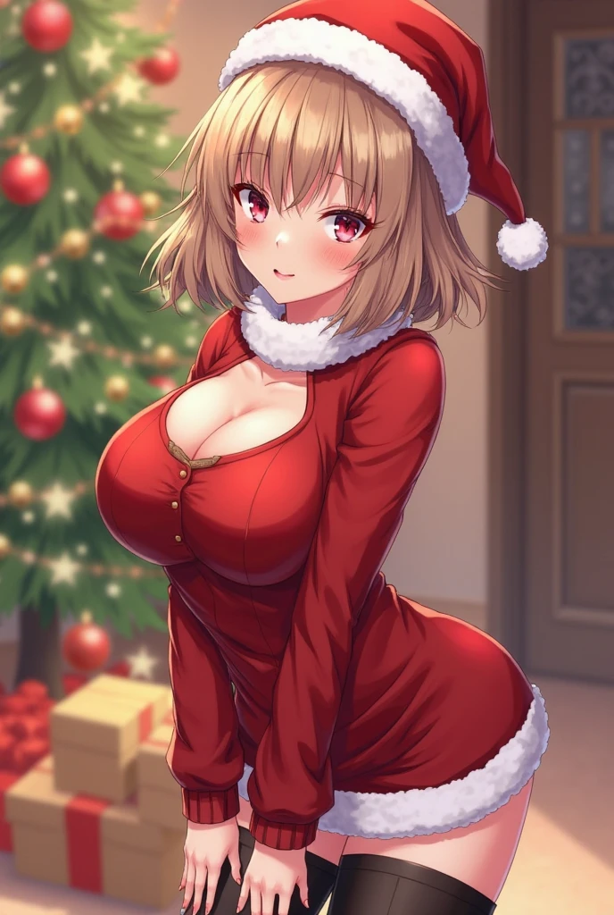 Hentai、Highest quality、A short, plump, super busty gal spreads her legs and flirts with men at a Christmas party、Perfect proportions、Kemono Friends、Serval-chan、Beautiful sparkling eyes、smile、Blushed、Cowboy Shot