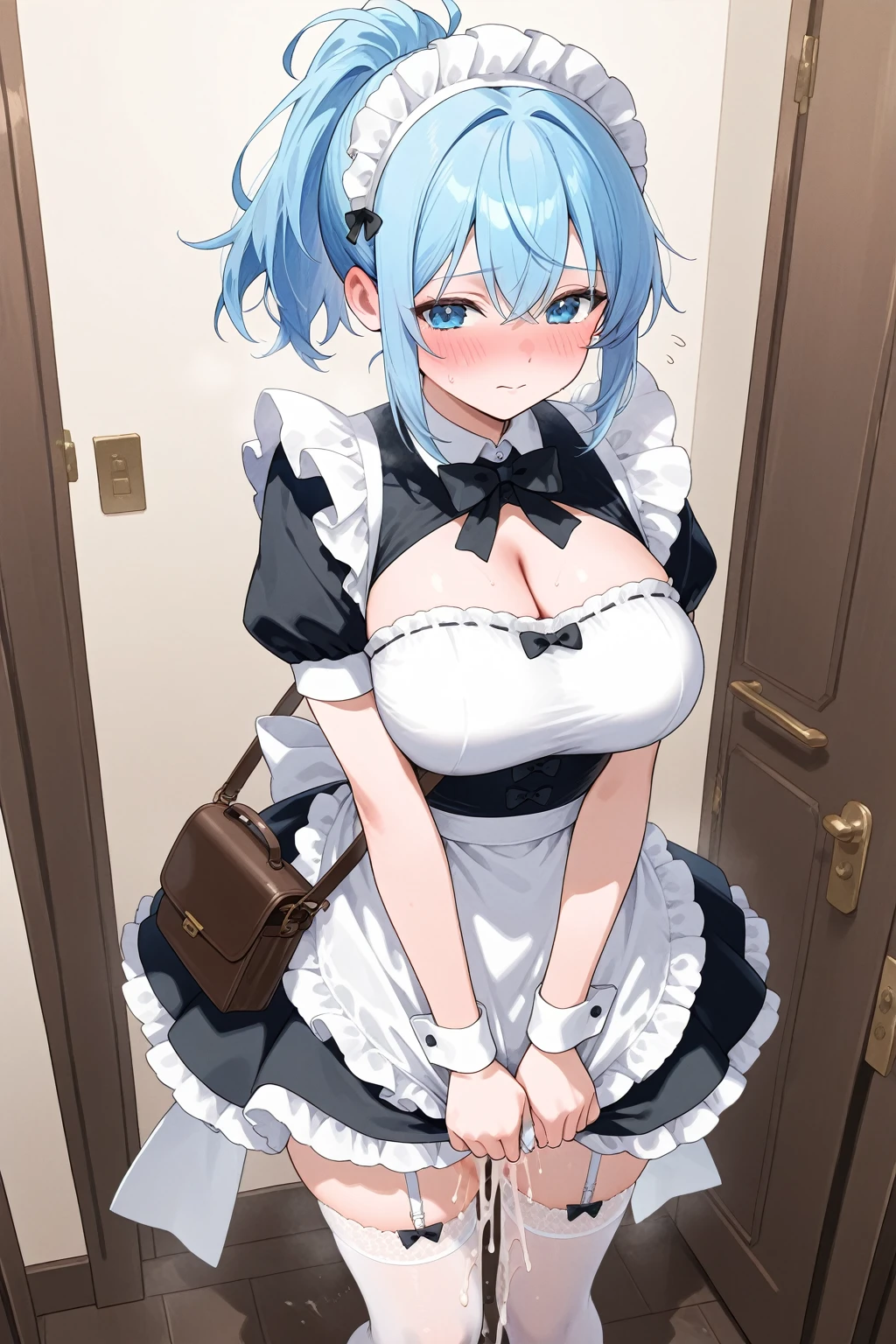 mastute piece,Best Quality,insanely detailed,8k cg,nsfw,
1girls,(maid,breast out,no bra,no panties),blush,shy,ecstasy face,gasping,trembling,perfect breasts,perfect nipples,perfect five finger,light blue hair,open mouth,
room,on the bed,