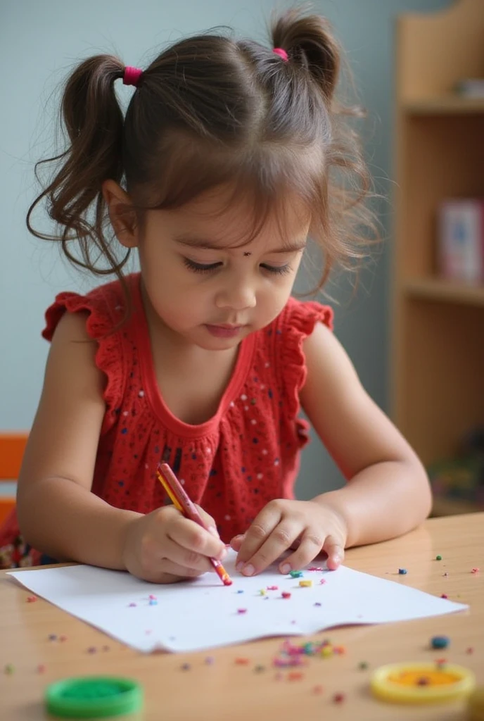 child,, chestnut hair, with braid , white belt jiujitsu, drawning , disney
