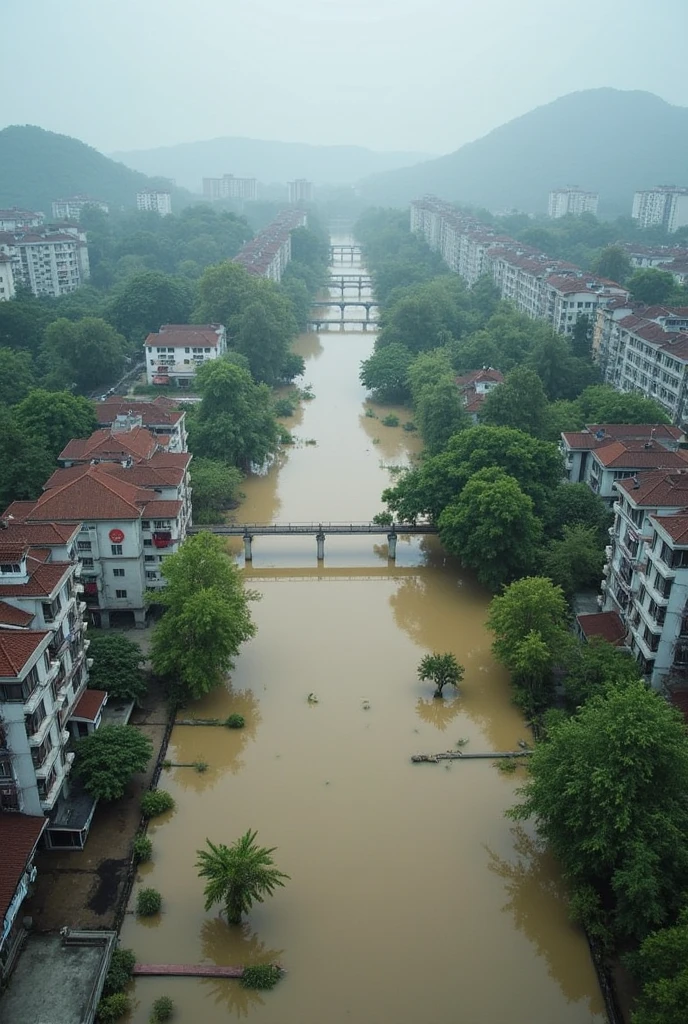 Contemporary Chinese cities swallowed by muddy waters