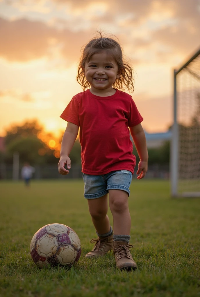 {
"prompt": "A young child, around , with bright eyes and a wide smile, wearing a new soccer outfit. The child is in a living room, excitedly holding up a brand new soccer ball and a jersey with their favorite team’s colors. The environment is filled with joy, with warm natural light streaming through the windows, highlighting the child’s happiness. There are gift wrappers on the floor, and the overall atmosphere is full of excitement and celebration.",
"size": "1024x1024"
}