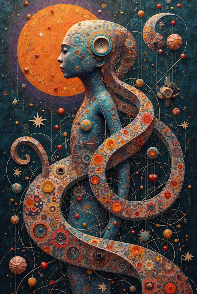 there is a woman that is floating in the water with a fish, koi fish floating in space, pisces, hermetic, hallucinatory art, in the astral plane ) ) ), floating across the cosmic ocean, hallucinatory, harmony of the universe, official artwork, hq artwork, by Barbara Balmer, album art, by Jon Coffelt, promo art