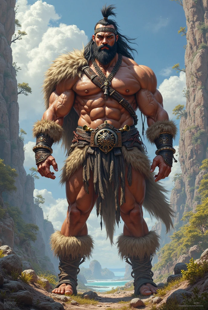 masterpiece, best quality, artstation, 8k, fantasy painting of (dark barbarian man:1.2), angry, long hair, (scars), sharp eyes, dirty, bear armor, wind blow, highly detailed texture, sharp focus, (battle pose:1.4), cowboy shot