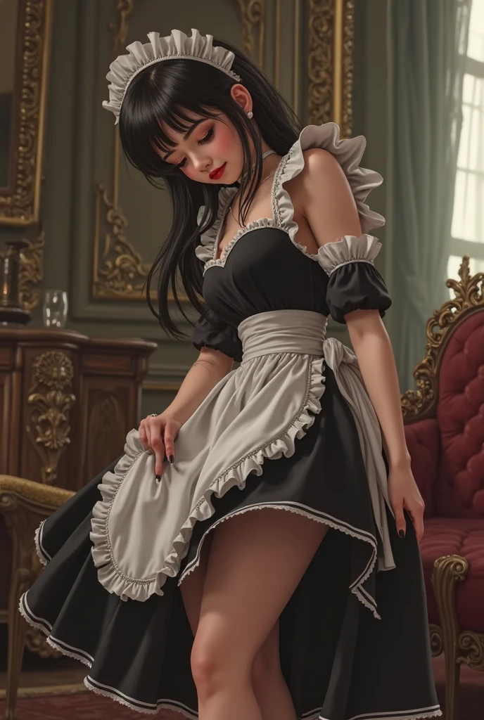 (absurd, high resolution, ultra-detailed), (absurd, high resolution, ultra-detailed), (1girl: 1.5), (sitting, ?????? wide open: 1.5), (legs raised), (white panties generously exposed: 1.5), maid clothes, ???? poses, sensual poses, long sleeves and high collars, black and white, skirts were wide and ruffled, The blouse has lace details or ribbons. In addition, they wear a dress on their head and a white ????? over a hat. Frugal attic room