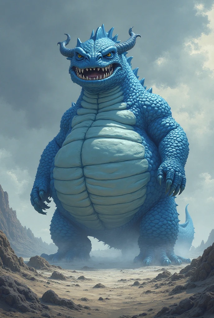 blue genitalia，solo，male people，chubbiness，small fat，Bare-chested，victory pose， solo， Detailed pubic hair， A high resolution，， tmasterpiece，Excessive obesity，Obesity in the extremities，Lift your feet，foot in the air，Correct body proportions，overweight，Manliness，oumi，Tatsuki，qinglong，biology、monster、Lie flat position、side、Back touches the ground、golden eyes、Big eyes in anime style、The face is very, are small、His face is so fat、big wings、big deal fangs、Coarse twist angle、thick neck、thick neck、sharp navy nails、Thighs are thick and short、The legs are short、Animal paws、Fat legs、body like a mountain、body crushed by stomach、rectangle, triangular belly、Extreme obesity、Very thick fat、Belly on the ground、My stomach swells to one side、big deal, sharp scales、Detailed scale、wilderness background、Thick tongue、A lot of drooling、Thick and long tail，blue glands