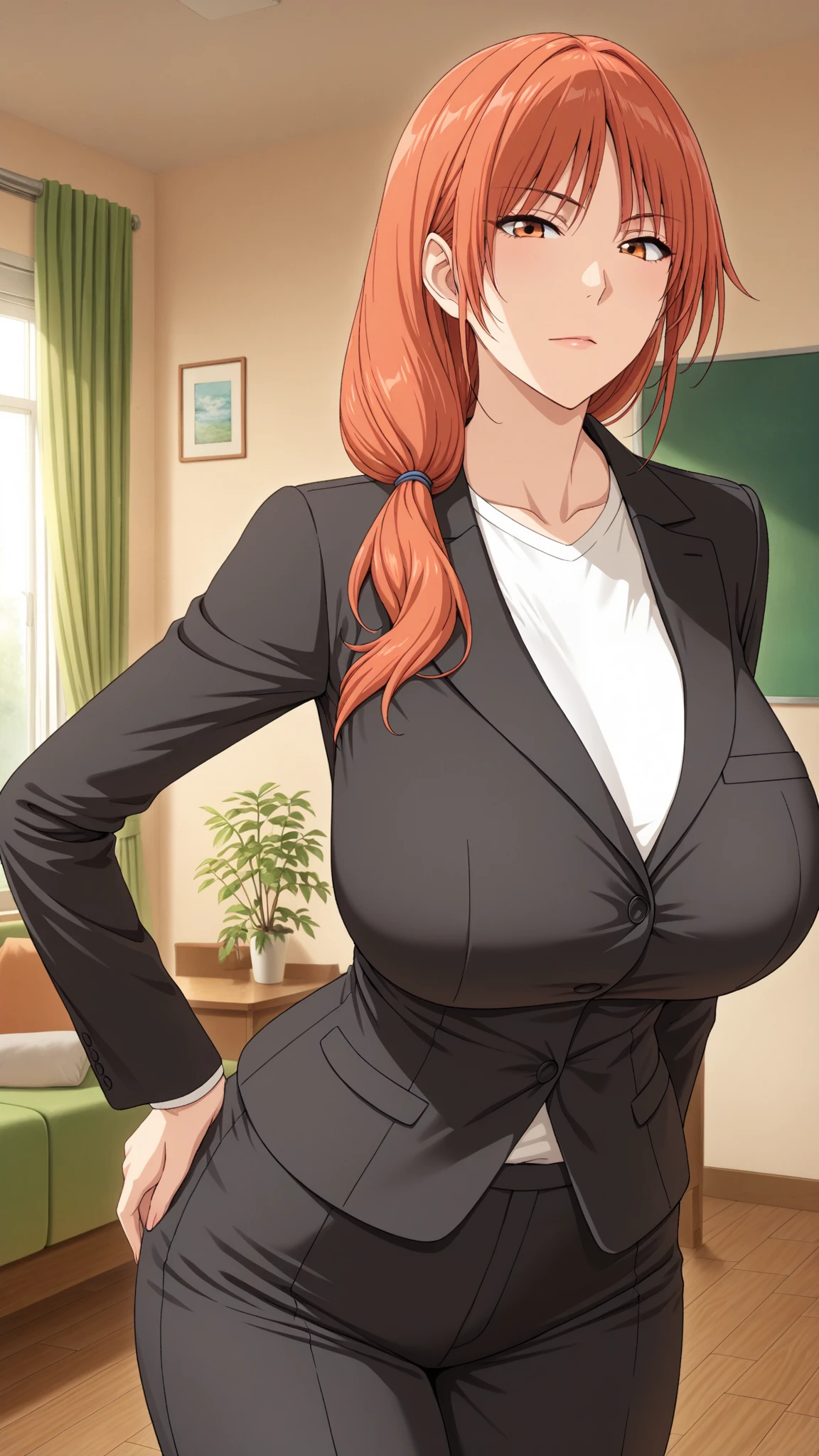 (masterpiece, best quality),1 girl, mature female, bangs, blonde_hair, blue_eyes, long_hair, earrings, breasts, curvy, (bare belly, midriff), cleavage, standing, solo, (red_jacket:1.2), crop top, long_sleeves, heart_necklace, white shirt, collared shirt, (miniskirt:1.2), fingernails, lips, seductive smile, blush, hands on hip, detailed face, detailed eyes, detailed fingers, highres, facial lighting, 4K, HDR, octane render <lora:Reika_Kurashiki_SaiminSeishidou-KK77-V2:0.7> <lora:mlf_V24:0.7> <lora:tanaken:0.6>  <lora:depth_of_field_slider_v1:-5> <lora:xsarchitectural-2:0.6>. full body portrait, cinematic scene, front yard
