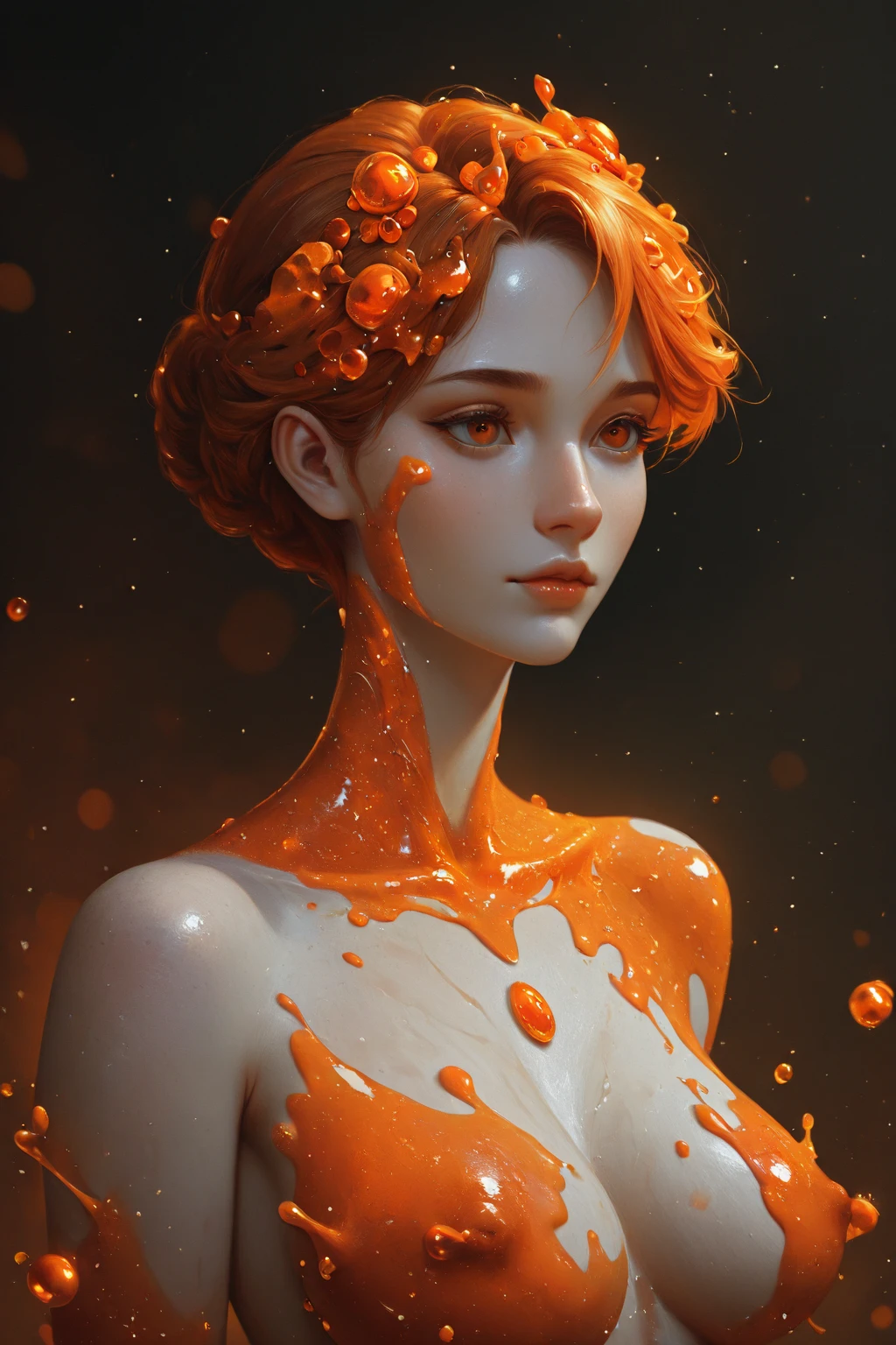 (Cel-shading:2)+, (in ARTIST style:1.4), (masterpiece:1.7), transparent orange, transparent orange cloud background, ,
((cutest and  (:2) blonde girl facing viewer, ( pose:2),  , , (from above:2), perfect transparent orange transparent body, science fiction, transparent orange armour, transparent orange skin transparent texture, transparent orange cloud background), (full transparent orange body:2), transparent:2, (Transparent orange Texture:2), transparent orange cloud background), ,
(masterpiece:1.8), (highest detailed:1.8), (angle:1.8), perfectly lighted, (contrast), (saturated), (((sharp focus))), (hyperdetailed:1.3), (intricate details:1.2), (Refined details:1.3), (best quality:1.5), highly detailed transparent textures, transparent vibrant colors, (finely detailed beautiful eyes and detailed face),extremely detailed CG unity 8k wallpaper, (masterpiece:1.8), (highest detailed:1.8), (angle:1.8), perfectly lighted, (contrast), (saturated), (((sharp focus))), (hyperdetailed:1.3), (intricate details:1.2), (Refined details:1.3), (best quality:1.5), highly detailed textures, vibrant colors,
<lora:Someplastic_V2:0.7>,
<lora:add-detail-xl:1> (ultra sharp focus:1.8), (detailed skin:1.8), (thin lines:1.8), (best quality:1.8),
<lora:glowneon_xl_v1:0.6>
<lora:Expressive_H:1>expressiveh,