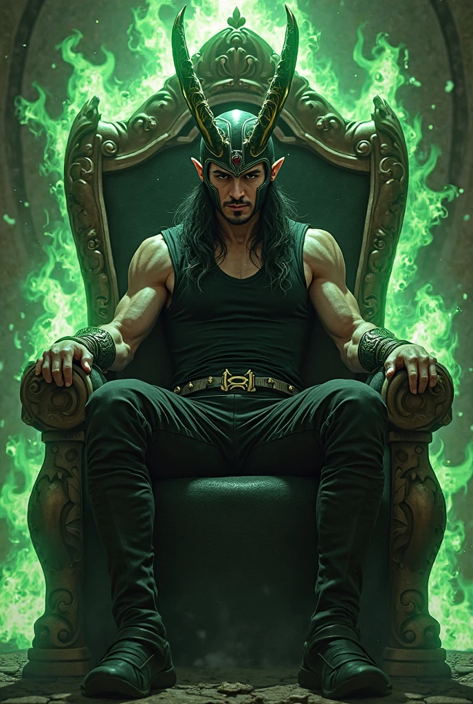 arafed male in a golden costume sitting on a throne, screenshot from morbius (2022), william dafoe, by Þórarinn B. Þorláksson, cloven feet and horns, style of maciej kuciara, elven male, chest legs, pierce brosnan, is tall, elaborate costume --auto --s2