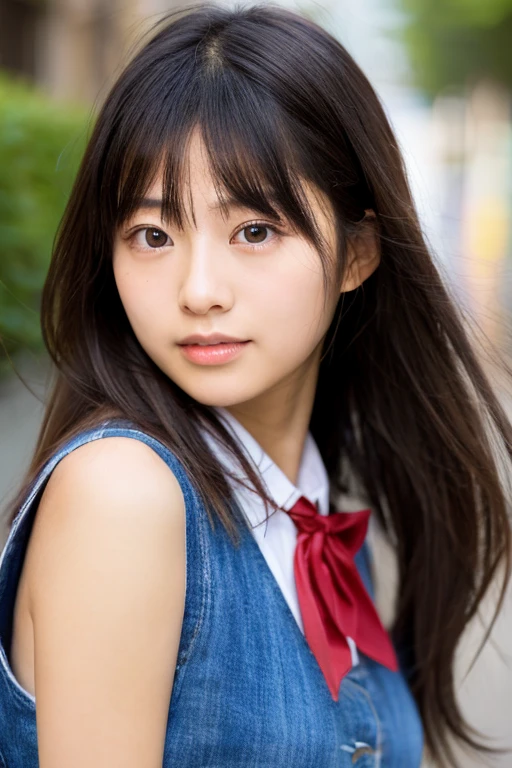 ((highest quality, masterpiece, Ultra-high resolution, (Realistic:1.4), RAW Photos)),  Esbian all over, One Girl, Famous idols of Japan, 17 years old,　Volleyball Uniforms、 View Viewer, Very cute face,  Kind eyes、Very beautiful black hair, Long Bob Hair、Detailed face, Fine grain, Fine hair, A girl with a pure and innocent image,　Laughter、