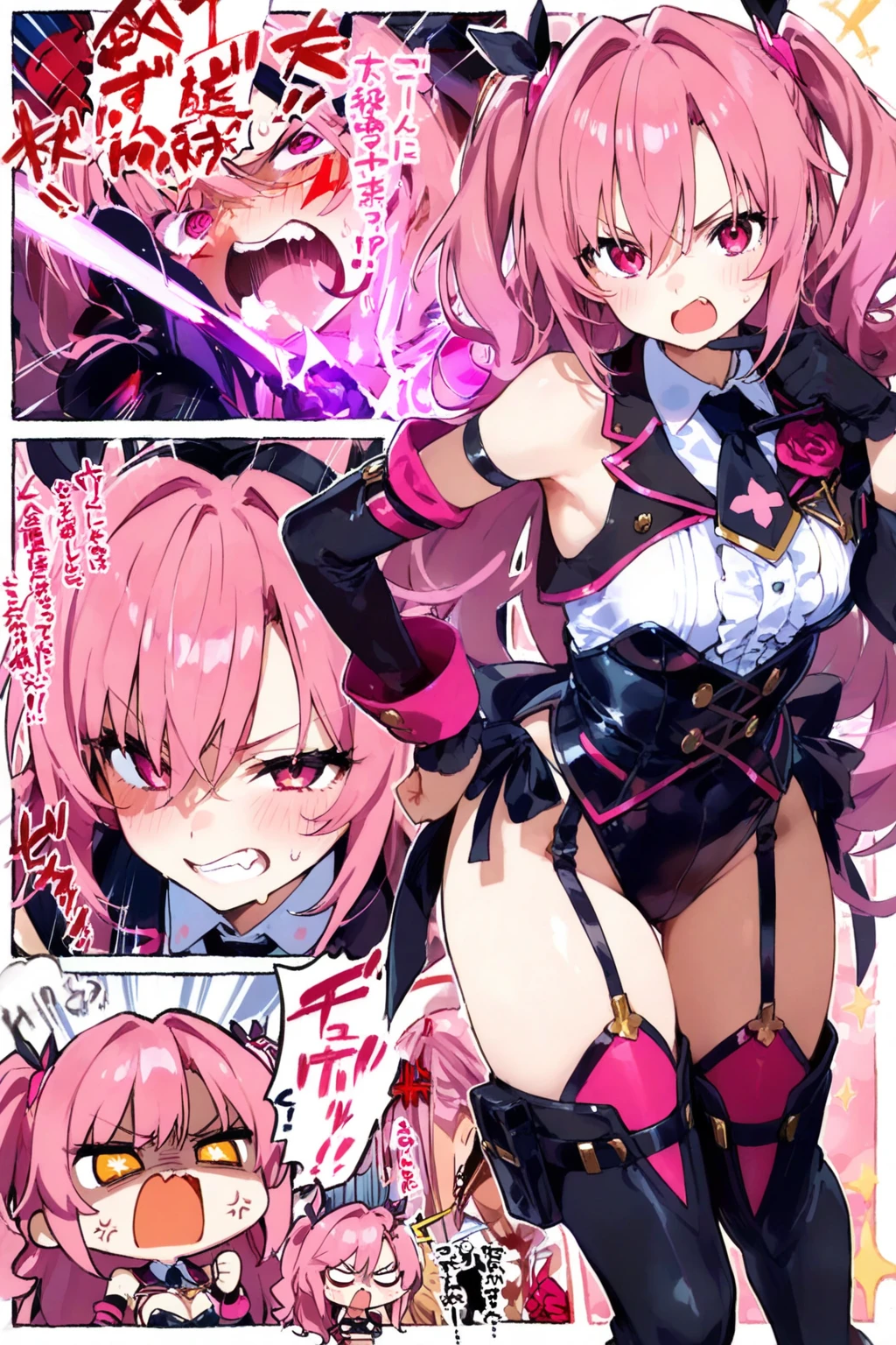 devil、devilの女の子、pink hair、hanging eyes、smiling、sexy costume、Two dimensions、anime、comics