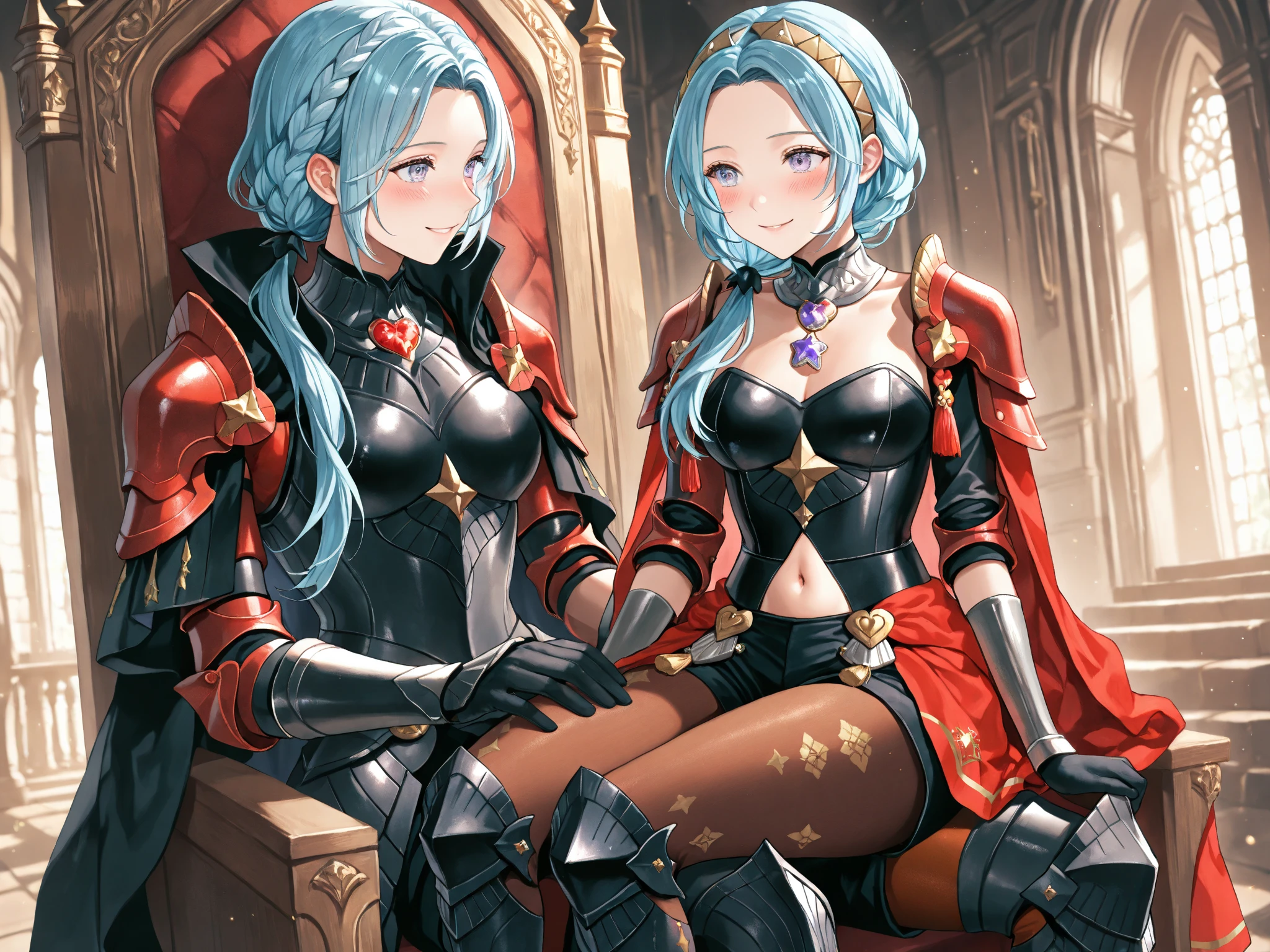1woman, gold suit, as supreme queen, crown, smile, red eyes, white hair colour, long hair,