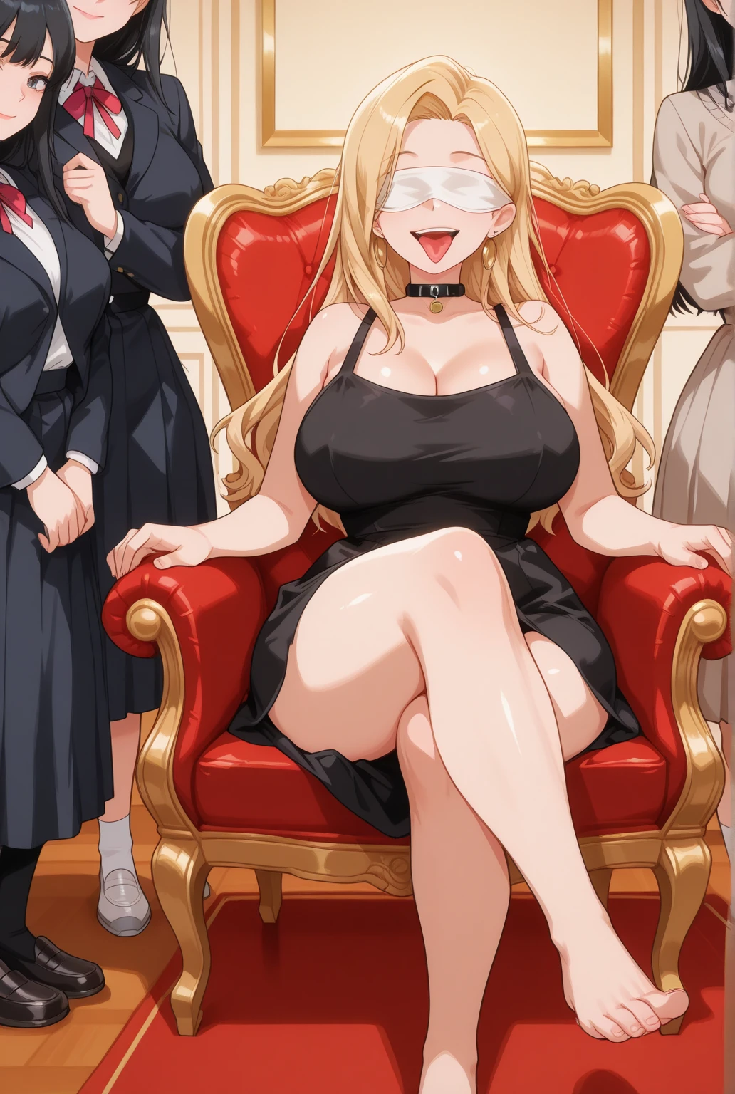 three sexy women who are wives of 4 years old boy, looking at camera, seductive smiles, portrait, kindergarten teachers outfits