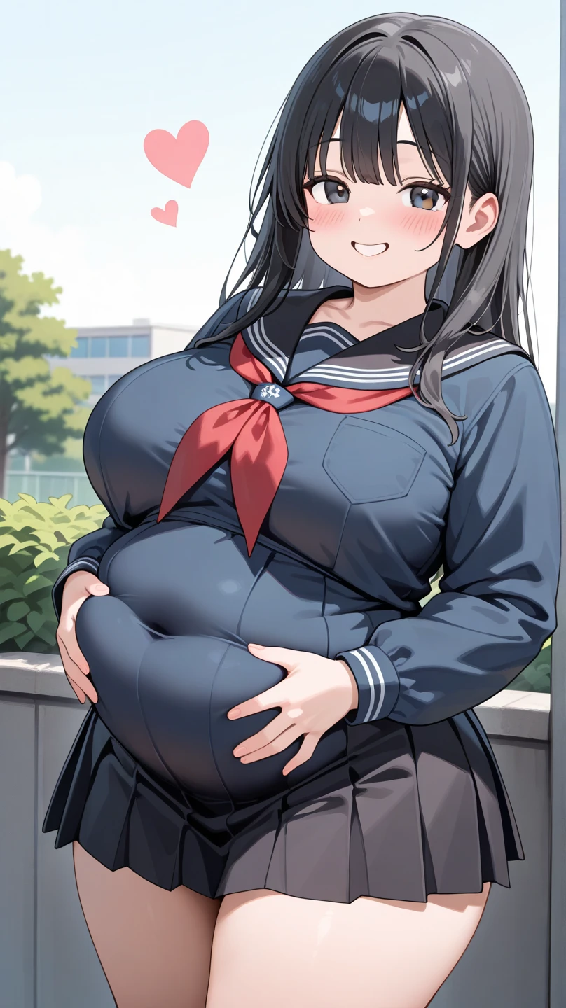 masterpiece, best quality, highres, 1girl, bbkurumi, long hair, heterochromia, low twintails, school uniform, black jacket, pleated skirt, blue skirt, black pantyhose, grass, wariza, filed, loafers, :o , big breasts, huge big breasts,huge large breasts, (large breasts:1.5), (big breasts:1.5), big belly, huge belly, hyper pregnant, (hyper pregnant:1.6), large belly, vore, (vore:1.3), (barriga perfecta), (big belly:1.5), (pregnant:1.3), (Manos perfectas, Perfect anatomy), (barriga con forma humana), extremely detailed CG, (perfect hands, perfect anatomy), good belly