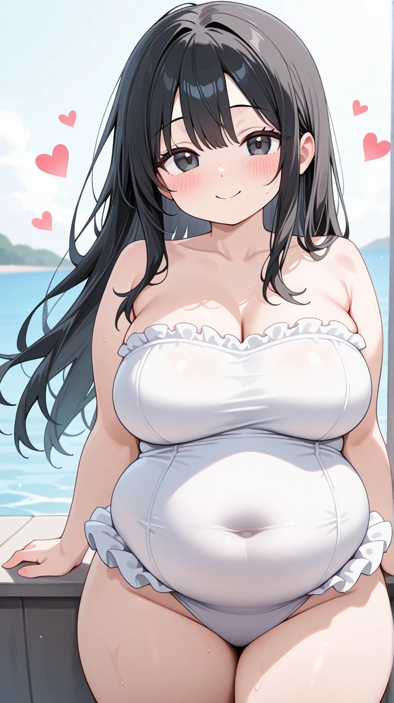 Anime girl with big belly in swimsuit,Huge Breasts