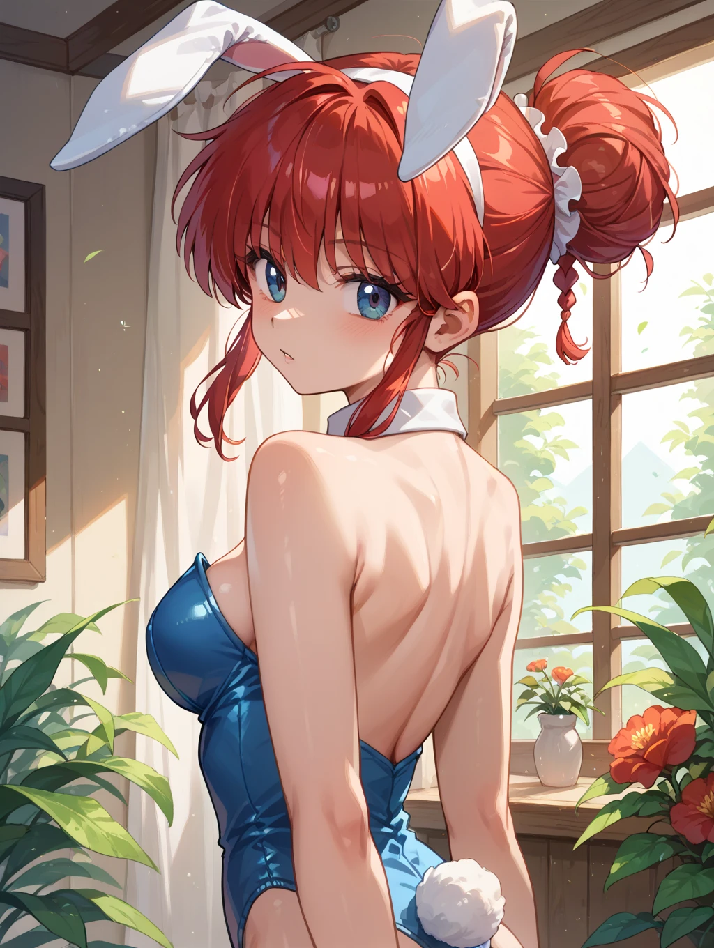 masterpiece, best quality, outdoors, grass, field, forest, <lora:Concept_Bunny:1>,
1girl, solo, looking at viewer, cowgirl position, animal ears, playboy bunny, rabbit ears, fake rabbit ears, fake animal ears, strapless, strapless leotard, detached collar, bare shoulders, bowtie, bow, wrist cuffs, large breasts, red eyes, cameltoe, head tilt, red hair, pantyhose, hands on own chest,