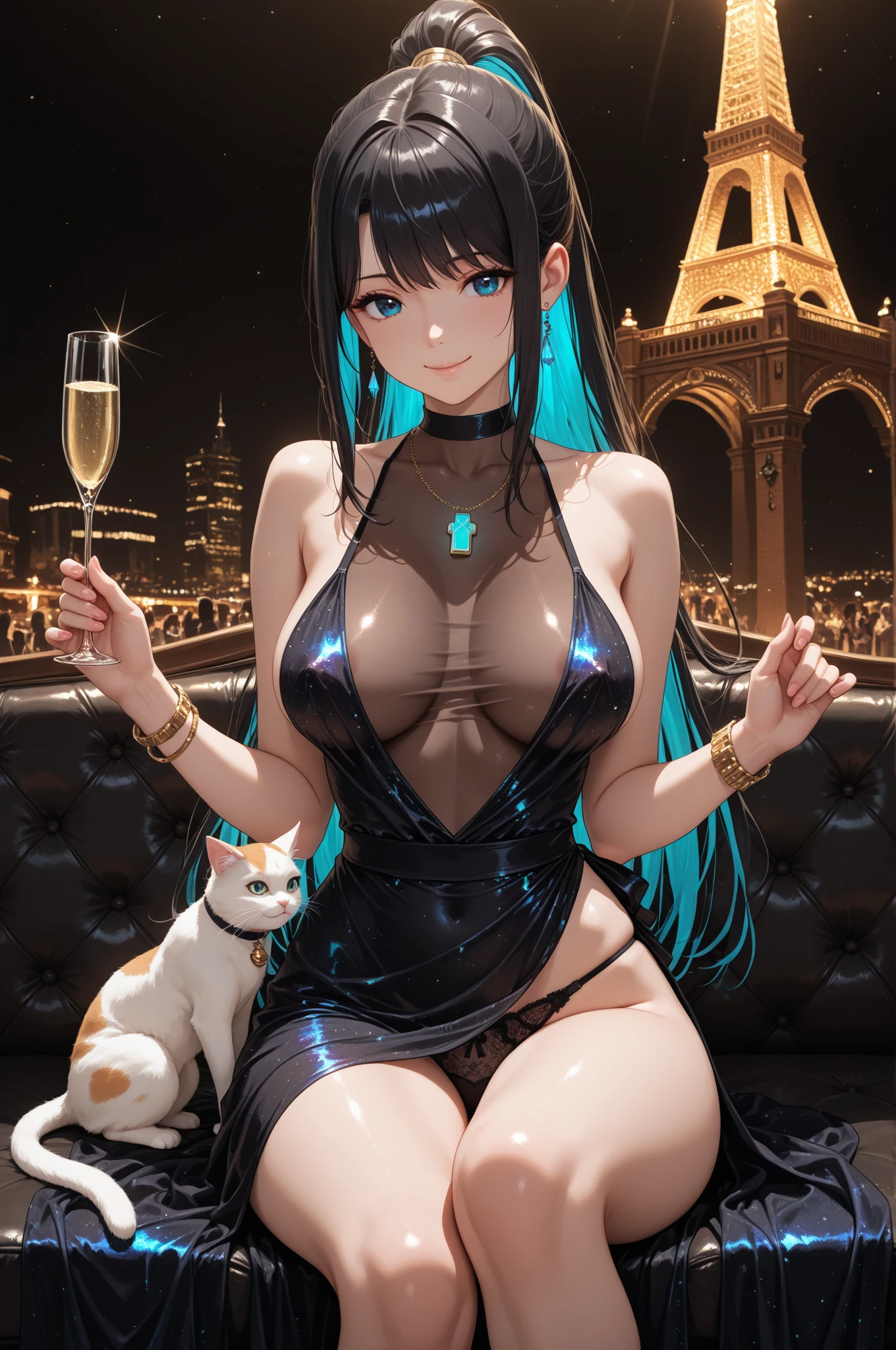(8k:1.2), (masterpiece:1.2), (Solo), (Detailed eyes and skin), (detailed facial features), nffsw, Perfect Style, Beautiful face, Anatomically correct, Highly detailed face and skin texture, (Black eyes:1.5), Glossy skin, Sunlight, Ayana_taniguchi, (cowboy shot:1.3), yelan v4
BREAK (black mascara: 1.4), (dark gray rouge: 1.4), (very pale skin: 1.4), (blue cheeks: 1.3),
BREAK standing in a restaurant,
BREAK in sexy, short latex dress, ((wearing light blue glittery dress with asymmetrical:1.4) (very lons skirt: 1.4)) and lavers of lace and tulle, (wearing strapless and tight bodice:1.4), (wearing high heels:1.4) (holding a credit card:1.4)
BREAK (short dark blue hair banss:1.4), (dramatic makeup with black eyeshadow, evelashes, and lipstick, has green eyes and fierce look: 1.4) (large breasts: 1.4) (detailed green anime eyes:1.4)