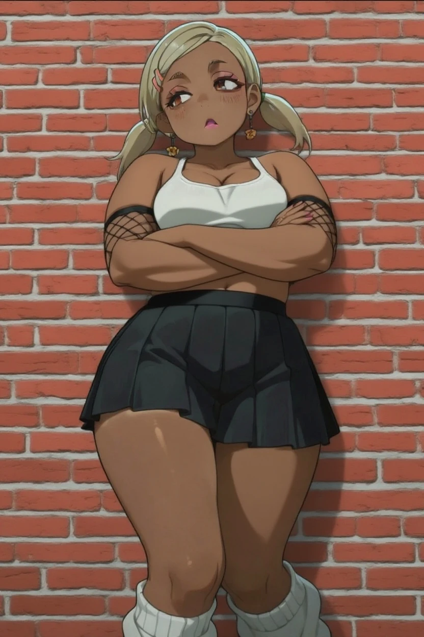 (top-quality、masterpiece)、1girl in、A stunning、a blond、barechested、(((Infirmary)))、Hospital room、(((Brown skin tone)))、sun burn、Mole、(((Colossal tits)))、large full breasts、Sheer areol、Pink underwear is visible、Show underwear、neck tie、I can see my chest a little