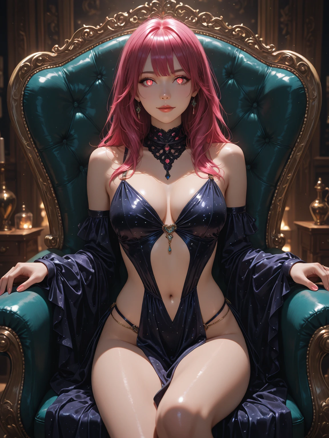 Beautiful Alluring Crimson Knight queen Rihanna, Bare Skin, Body Covered With Ruby Jewels, Athletic Well Toned Body, Elegant Form, Bare Skin, Inside A Dark Throne Room, sitting on a throne, Barely Clothed, cleavage, vissible breasts, Spikes, long leather red gloves, thigh high leather red boots, Beautiful Face, Ominous Gothic Theme, Fiverr Dnd Character, Octane Render, Digital Art, Extreme Detail, 4k, Ultra Hd, Polished, Beautiful, Hyperdetailed, Intricate, Elaborate, Meticulous, Photorealistic, Sharp Focus, Wlop, Character Design, Unreal Engine, 3d Rendered, Volumetric Lighting, Reflections, Glossy, Digital Illustration, Pose, Suggestive Pose, Lewd, Full Body Shot, very small breasts, a cup breast size, naked, vissible nipples, puffy vagina, pierced nipples, nipple jewellry anatomically correct 💖❤💕💋❣