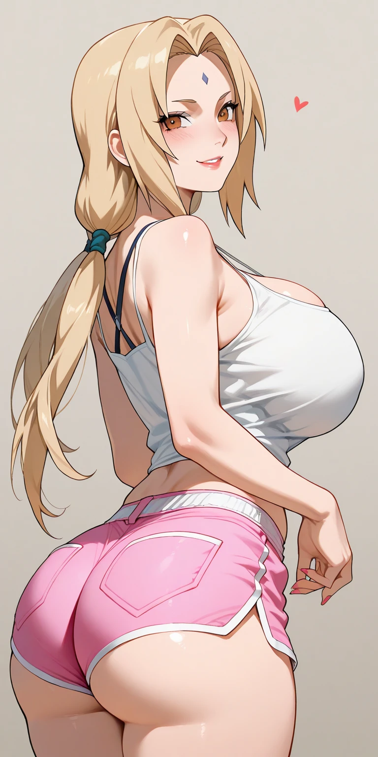 , (masterpiece), (best quality), (ultra-detailed), (extremely detailed cg), (a extremely delicate), (perfect lighting), (8k), (dynamic angle), (sharp image), vibrant colors, female, masterpiece, best quality, depth of field, cinematic lighting, masterpiece, best quality, ultra-detailed, colorful, vibrant, large breasts, thighs, mature female, solo, (masterpiece, best quality, high resolution, animescreencap, anime colored,), (perfect anatomy, beautiful detailed eyes, beautiful detailed body, beautiful breast, shiny skin), a sexy mature anime lady standing outside,((gyaru)), ((light brown skin)),((shy)),((white t shirt)) , dolphin shorts, white shorts, shiny legs, navel, smiling, tall buildings, streets, sunlight,sun, clouds, looking at viewer, collarbone,side bangs, blonde hair, blue eyes, long hair,, cleavage,sleeves,((loose braid)) large breasts, outdoors , ((wet skin)), ((sweaty skin)), sandals, looking from up above, show both arms, ((arms behind head)), round earrings,((tan lines)), ((black baseball cap)) , ((sexy g-string panties)) 