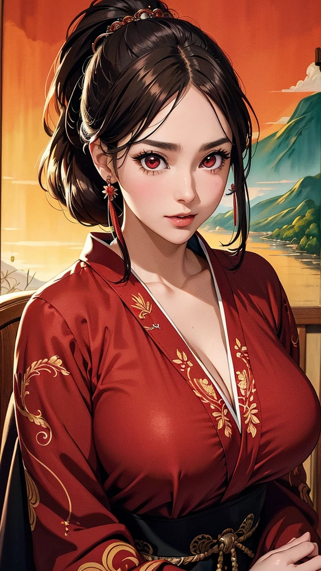 (Best quality,A high resolution,Masterpiece:1.2),Ultra-detailed,Realistic:1.37,Traditional portrait style,Detailed face and eyes,Beautiful lips,fine brushwork,soft, Flowing hair,Delicate flowers in the background,Subtle color palette,Soft lighting,A seamless blend of realism and fantasy,Ethereal atmosphere,Traditional beauty,tempting pose,Hanfu, Thin red silk shirt,There are many yellow patterns, Black lace top, Light pink rabbit ears,Vivid but not overwhelming colors,subtle texture,Meticulous attention to detail,Graceful posture,Expressive eyes,Feminine characteristics,ingenious composition,Artistic talent,An evocative gaze,Fantastical Atmosphere,A sensual and elegant performance,The perfect balance of elegance and sensuality,Delicate facial features and expressions.