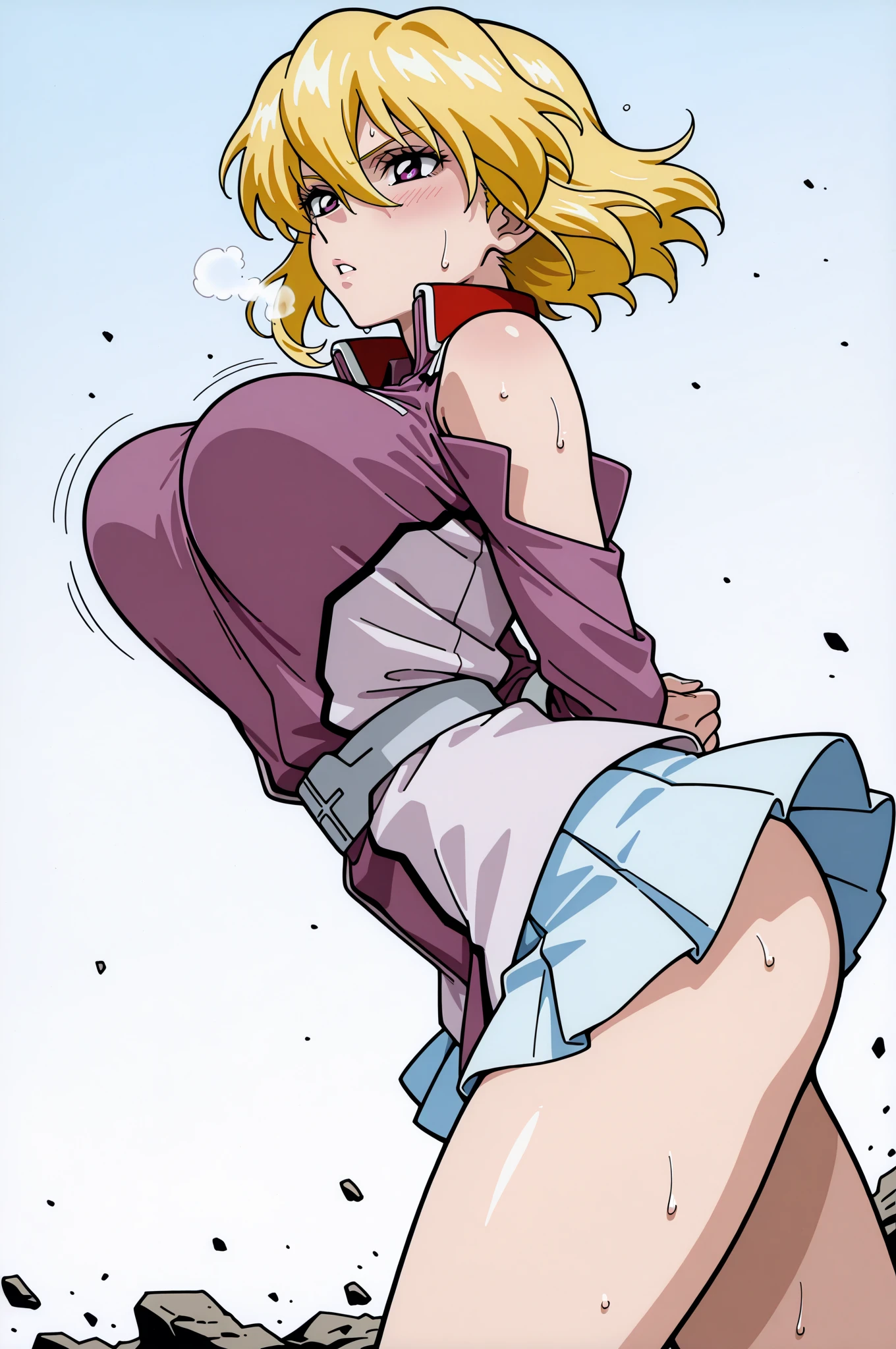 masterpiece:1.6, best quality:1.4, real picture:1.2, intricate details:1.2, colorful, extremely detailed face, 1lady, solo, <lora:mooning_themoon:0.8>, ekunemoon, from behind, ass, anus, mooning, looking back, looking at viewer
Appearance: mature milf:1.25, slender:1.3, green eyes, sharp eyes, small breasts, flat chest, thick ass
Clothing: shirt, no panty, pants
Accessories: simple hoop earrings
Hair: (long blonde hair), messy hair, public hair
Makeup: natural, glowing skin
Behavior: horny, eyes closed
Location: a dreamy landscape on the shore of the lake, the sun is almost down and a light breeze is blowing