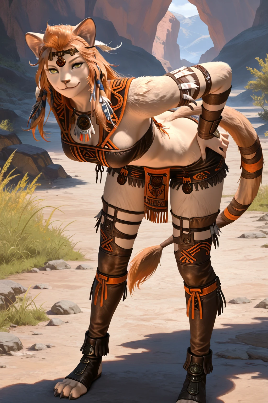 (by darkgem:1.4), masterpiece, best details, real life, depth of field, detailed background, (bright lighting:1.4), nude, solo, (anthro), genitals, with bushy pubic hair and armpit hair, enjoyment, attitude, clear details, powerful, pleasure, self-pleasure, perfect hands, covered in fur, fangs, tongue, paws, claws, tail, detailed nipples, ((anthro female cow):1.4, sexy girl woman, monster girl, femme, hairy pussy, exposed vagina, (breasts:1.2)), (musky, body odour:1.6), (tattoos, piercings), genital close up, (tribal, war paint, body paint, jewellery, wild, feral)