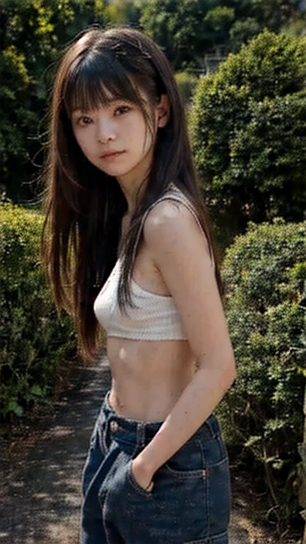 masterpiece、1 beautiful girl、Fine Eyes、highest quality, 超High resolution, (reality: 1.4), Cinema Lighting、Japanese beautiful girl、18-year-old high school student、Asian Beauty、so beautiful、Beautiful Skin、Body facing forward、Face close-up、(超reality的な)、(High resolution)、(8k)、(Very detailed)、(美しくFine Eyes)、(Very detailed)、 (wall-)、Detailed face、Bright lighting、Professional Lighting、Looking at the audience、Look straight ahead、Diagonal bangs、Purple Hair、Nogizaka Idol、Small breasts、Beautiful cherry-colored areola、Erect nipples、Narrow waist、Shaved、masterpiece, highest quality, DQ Mania, Circlet, choker, bracelet, Bangles, bikini, Loincloth,Loinclothを手で持ち上げ陰部をさらす, Dynamic pose, :d, I frowned..,Cowboy Shot, village, rock formations, Mountain, wood