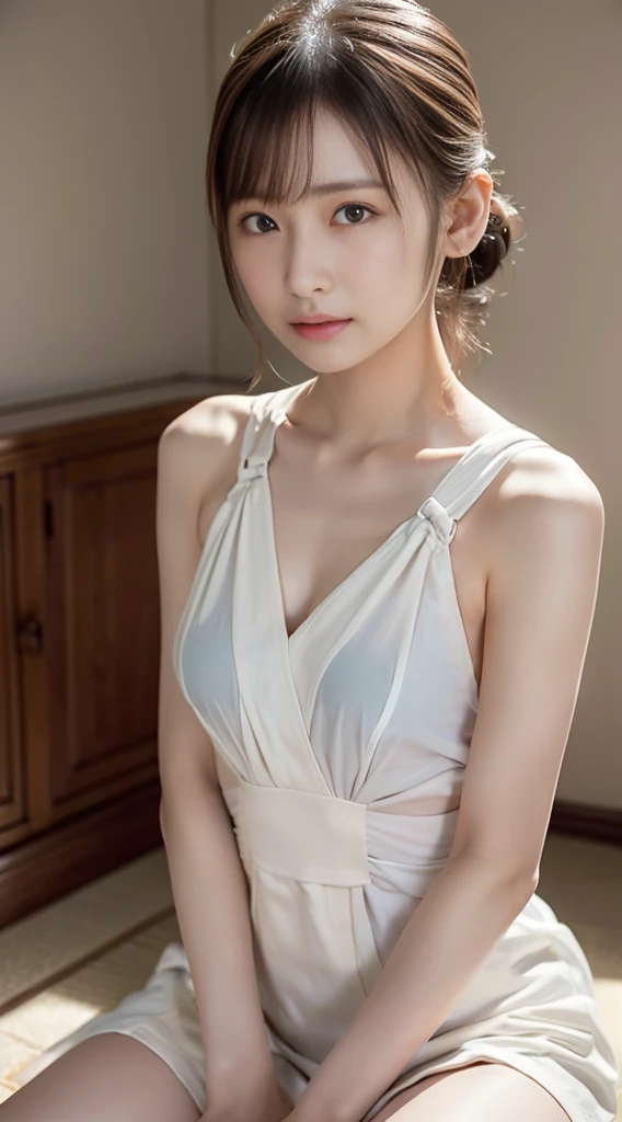 masutepiece, Best Quality, 8K, 10yaers old, Teen, Raw photo, absurderes, award winning portrait, Smile, Solo, Idol face, Delicate girl, Upper body, Digital SLR, Looking at Viewer, Candid, Sophisticated,Thin arms, Professional Lighting, Film grain, chromatic abberation, (Eyes and faces with detailed:1.0), (Bokeh:1.1) , (Naked apron:1.1) , closes mouth , hotels room , breasts of average size , Chest is also rare,a boy